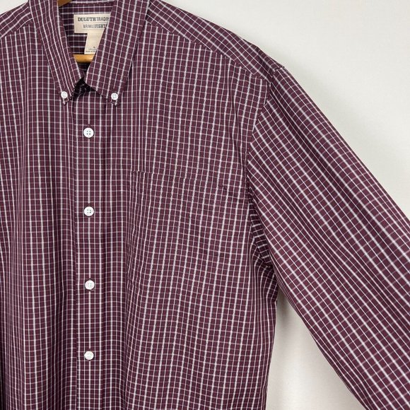 Duluth Trading Shirt Mens Large Wrinkle Fighter Check Plaid Button Down Burgundy - Picture 3 of 10